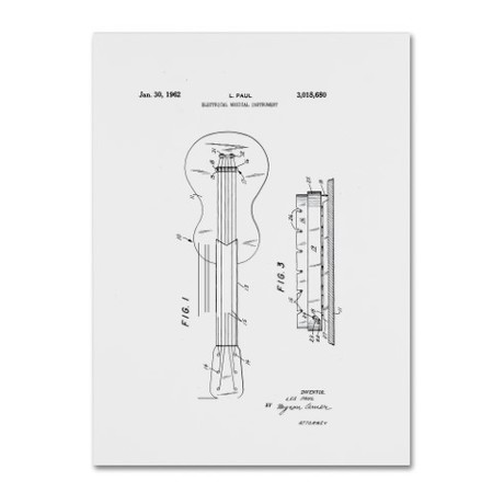Claire Doherty 'Gibson Electric Guitar Patent White' Canvas Art,35x47 -  TRADEMARK FINE ART, CDO0181-C3547GG